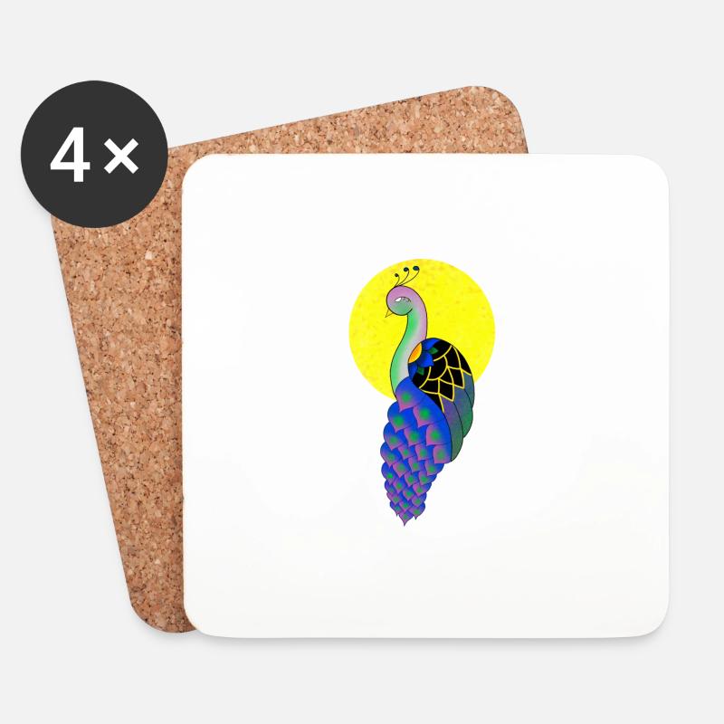 Pfau - Untersetzer (4er-Set) - Weiß
