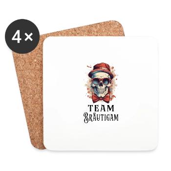 JGA Team Bräutigam Totenkopf Junggesellenabschied - Untersetzer (4er-Set) - Weiß - Vorne