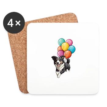 Flying Balloons Border Collie - Coasters (set of 4) - white - Front