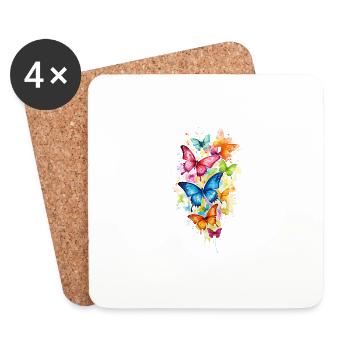 Papillons Coloré Coloré Belle Art Nature - Dessous de verre (lot de 4) - blanc - Devant
