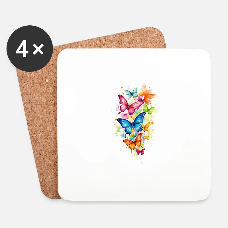 Schmetterlinge Bunt Farbenfroh Schön Kunst Natur - Untersetzer (4er-Set) - Weiß