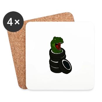 Tyrannosaurus rex dans l’environnement du pneu de voiture T Rex Dino - Dessous de verre (lot de 4) - blanc - Devant