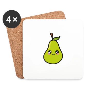Poire Mignon Kawaii - Dessous de verre (lot de 4) - blanc - Devant