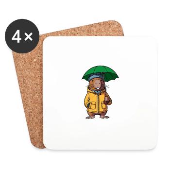 Comic Capybara Rain Jacket Hat Umbrella Yellow - Coasters (set of 4) - white - Front