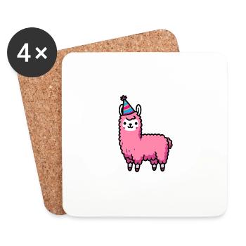 Party Llama Alpaca Pink Party Hat Birthday Celebration - Coasters (set of 4) - white - Front