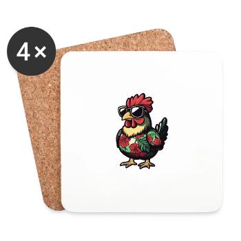 Huhn Comic Cool Sommer - Untersetzer (4er-Set) - Weiß - Vorne