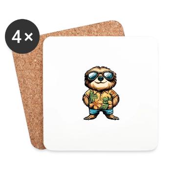 Faultier Cool Sommer - Untersetzer (4er-Set) - Weiß - Vorne
