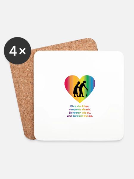 Ehre die Alten - Betreuung mit Regenbogen Herz - Untersetzer (4er-Set) - Weiß