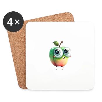 Süßer Apfel Charakter mit Kulleraugen - Untersetzer (4er-Set) - Weiß - Vorne