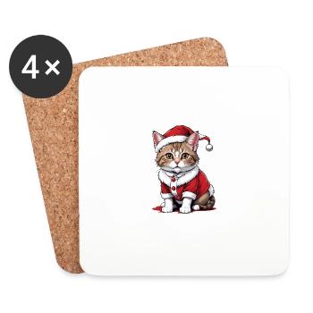 Chat de Noël Père Noël Chat Chat Chat Cadeau - Dessous de verre (lot de 4) - blanc - Devant