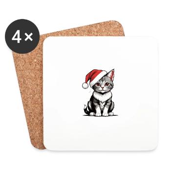 Christmas Cat Santa Claus Cat Cat Gift - Coasters (set of 4) - white - Front