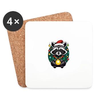 Cadeau de Noël du Père Noël raton laveur - Dessous de verre (lot de 4) - blanc - Devant