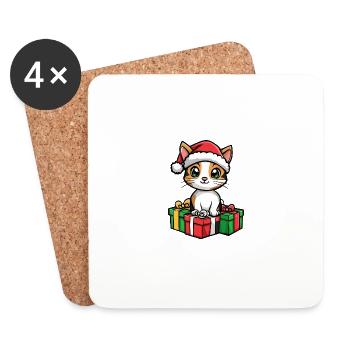 Cat Christmas Comic Gifts Head - Coasters (set of 4) - white - Front