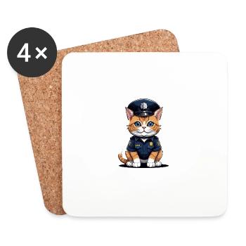 Chats Policier Chat Flic Cadeau Police - Dessous de verre (lot de 4) - blanc - Devant