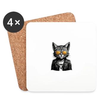 Cat Rocker Cat HardRock Gift - Dessous de verre (lot de 4) - blanc - Devant