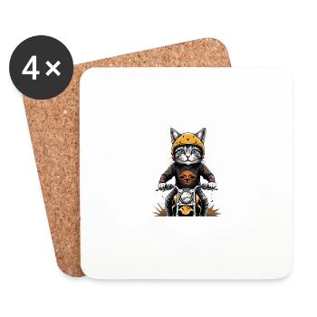 Cat Motocross Bike Cadeau Moto Supermoto - Dessous de verre (lot de 4) - blanc - Devant