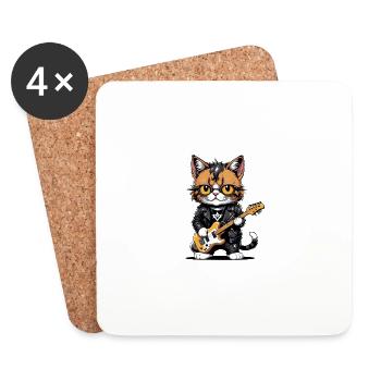 Cat Rocker Cat HardRock Gift - Dessous de verre (lot de 4) - blanc - Devant