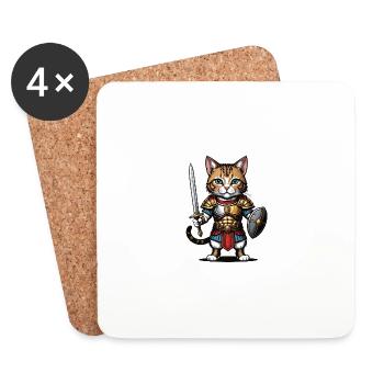 Cat Roman Warrior Cat Gift - Coasters (set of 4) - white - Front