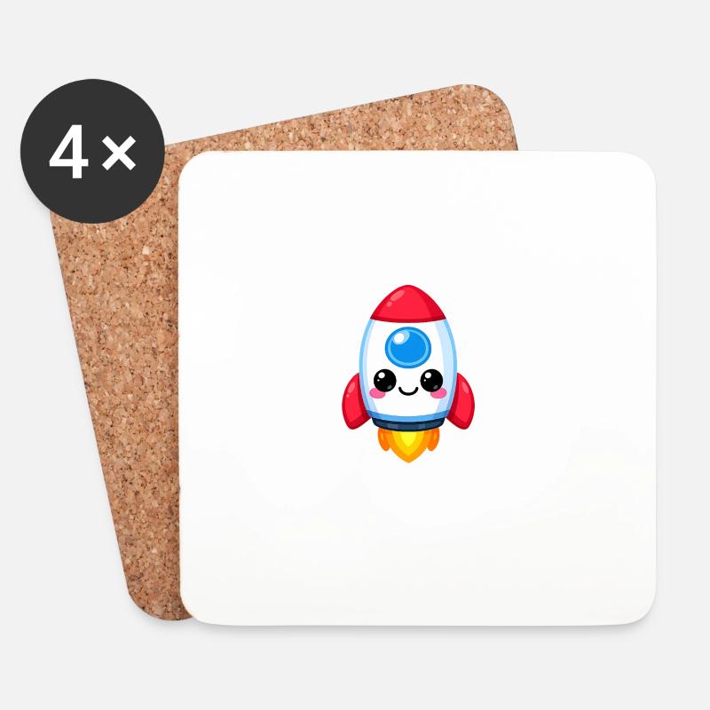 Kawaii-Stil Raketenanhänger - Untersetzer (4er-Set) - Weiß