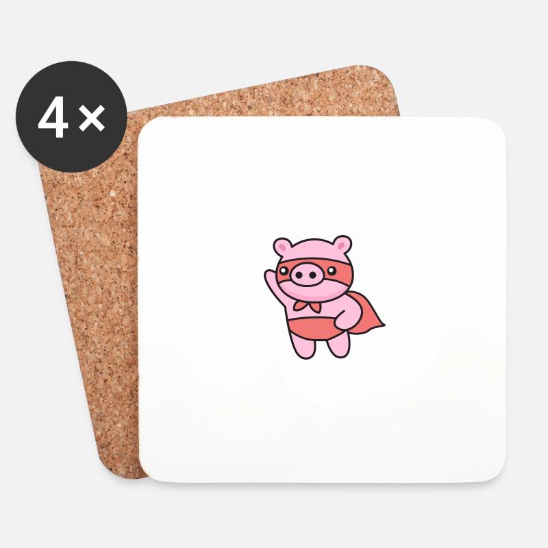 Schweinchen Held - Untersetzer (4er-Set) - Weiß