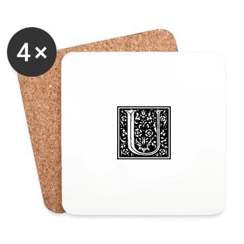 Floral Letter U - Individual Letters / Stickers - Coasters (set of 4) - white - Front