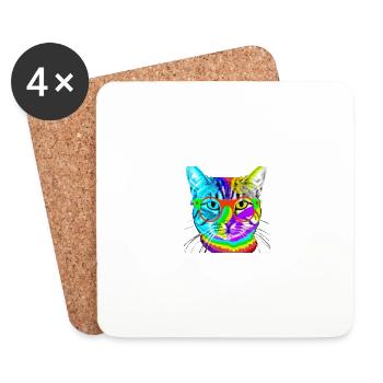 Katze bunt Brille Geschenkidee süß cool - Untersetzer (4er-Set) - Weiß - Vorne