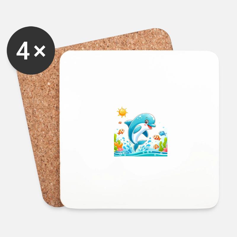 Delfin-Karikatur 1 - Untersetzer (4er-Set) - Weiß