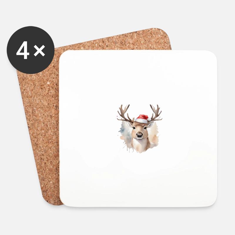 Reindeer Joy Watercolor Tee - Untersetzer (4er-Set) - Weiß