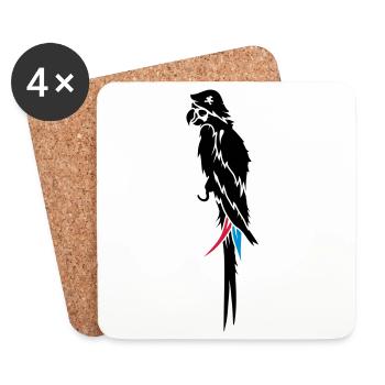 Parrot pirate with eye patch, pirate hat and hook - Coasters (set of 4) - white - Front