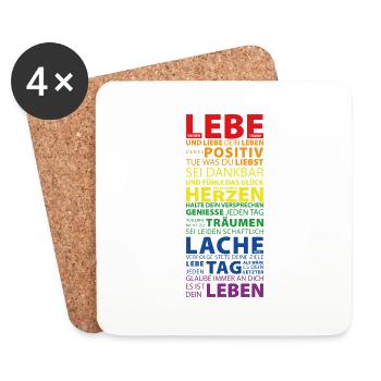 LEBE, LIEBE, LACHE - Untersetzer (4er-Set) - Weiß - Vorne
