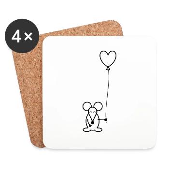 Souris avec ballon à air - Dessous de verre (lot de 4) - blanc - Devant