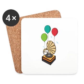 Gramophone avec ballons - Dessous de verre (lot de 4) - blanc - Devant