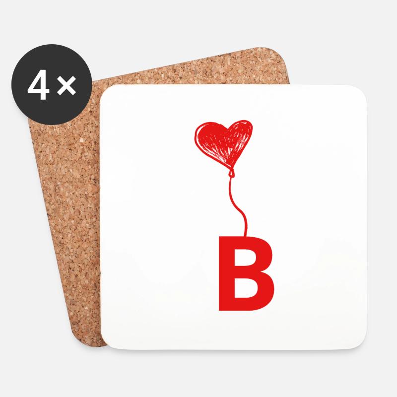 Buchstabe b Herz - Untersetzer (4er-Set) - Weiß