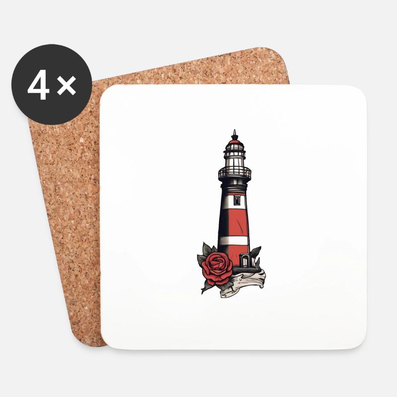 Leuchtturm - Untersetzer (4er-Set) - Weiß