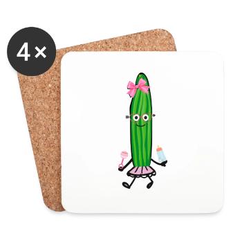 Bébé Concombre, Bébé, Concombre, Fille - Dessous de verre (lot de 4) - blanc - Devant