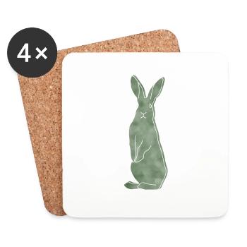 "Hase", Boho Line Art Design, Serie „Woods“ - Untersetzer (4er-Set) - Weiß - Vorne