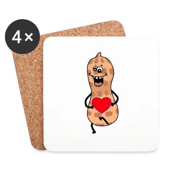 Cacahuète Emotion Coeur Heureux Joyeux Valentin - Dessous de verre (lot de 4) - blanc - Devant