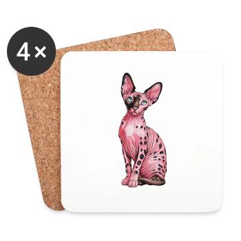 Chat Sphynx pour les amoureux des chats - Dessous de verre (lot de 4) - blanc - Devant