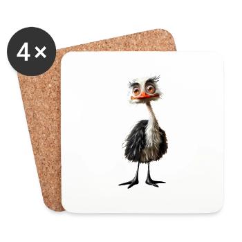 Oiseau autruche #lovely toons - Dessous de verre (lot de 4) - blanc - Devant