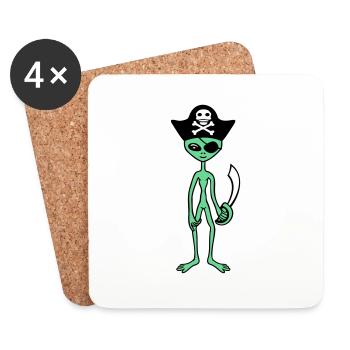 Alien Pirate Capitaine Casquette Drôle Alien - Dessous de verre (lot de 4) - blanc - Devant