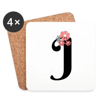 Letter j Minimalist Flowers - Coasters (set of 4) - white - Front