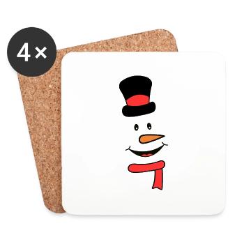 Snowman face with scarf and hat - Coasters (set of 4) - white - Front