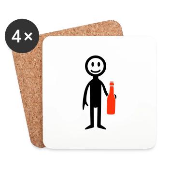 Beer Drinking Stick Figure - Coasters (set of 4) - white - Front