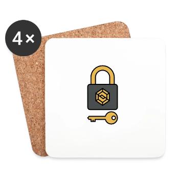 Sécurité des cryptomonnaies | Symbole de serrure et de clé - Dessous de verre (lot de 4) - blanc - Devant