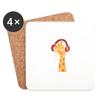 Giraffe Music Listening Music Lovers Gift - Coasters (set of 4) - white - Front