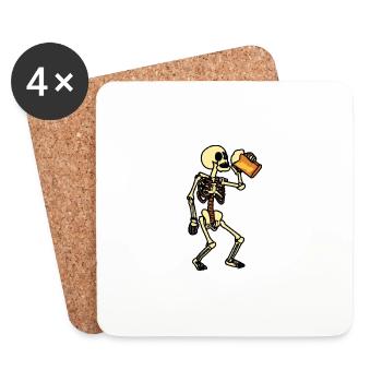 Skeleton drinks beer, Halloween - Coasters (set of 4) - white - Front