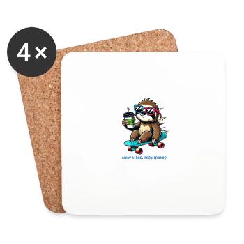 Faultier Skateboard - Untersetzer (4er-Set) - Weiß - Vorne