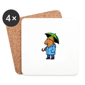Comic Capybara Rain Jacket Hat Umbrella Weather - Coasters (set of 4) - white - Front