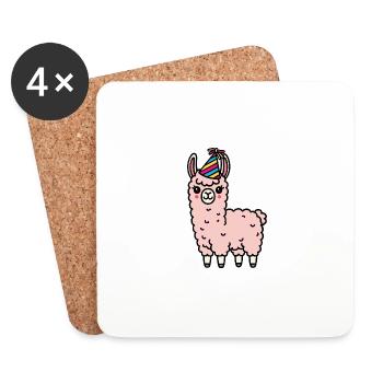 Party Llama Alpaca Pink Party Hat Birthday Celebration - Coasters (set of 4) - white - Front