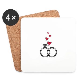 anneaux de mariage coeur anneaux de mariage marié - Dessous de verre (lot de 4) - blanc - Devant